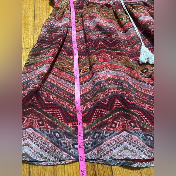 UMGEE Size L DRESS Tassel Tie Front Red Aztec Mix Print Babydoll  BOHO - Picture 9 of 11